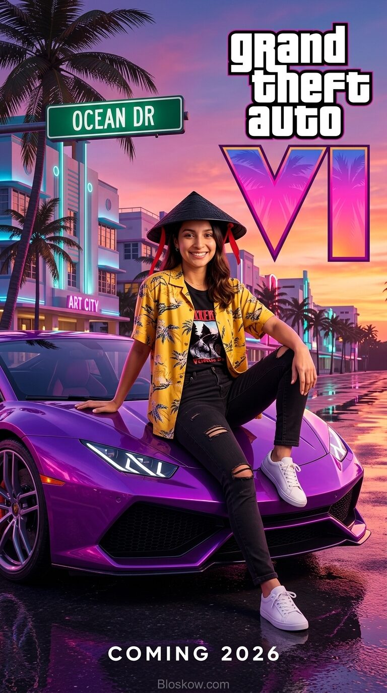 Retro video game cover style poster with a sports car